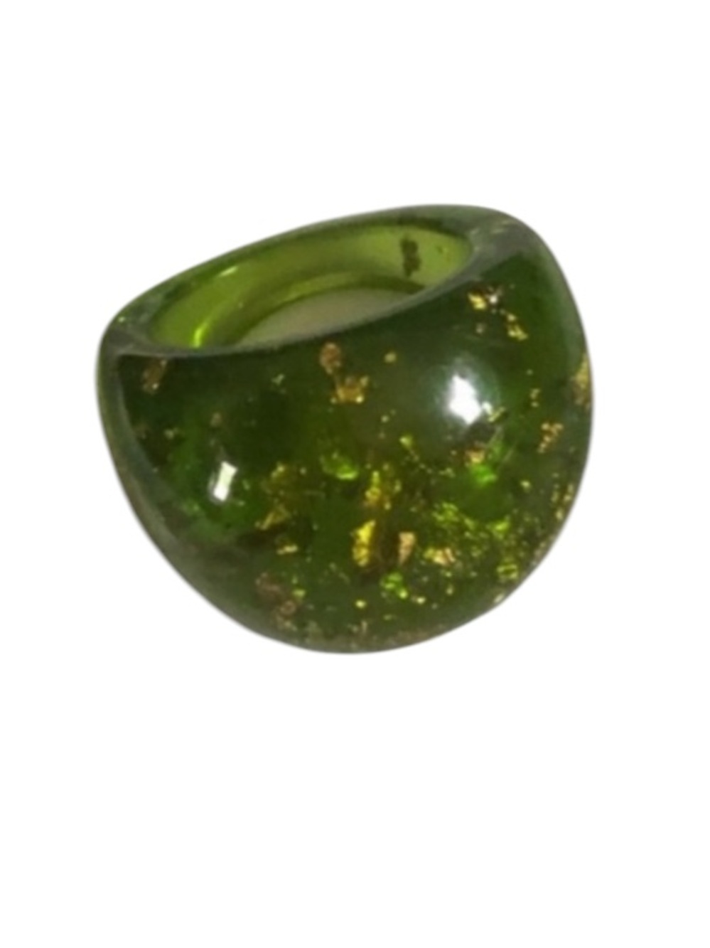 Vintage Green Lucite Gold Foil Flecks Bubble Ring